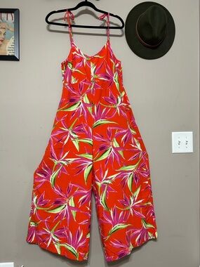 Old Navy Red Wide Leg Jumpsuit with Pink & Green Floral Print